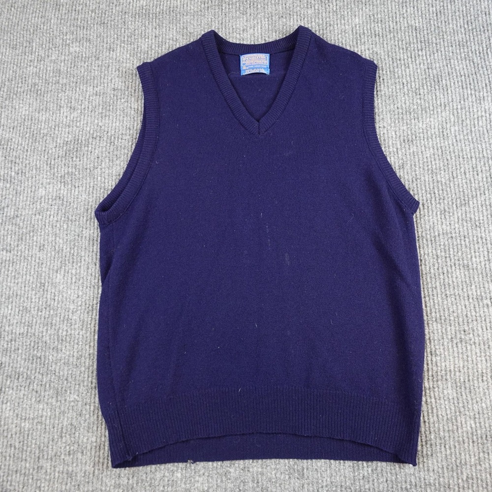 Pendleton Sweater Vest Mens Large Blue Wool V Neck Knit Pullover Made USA